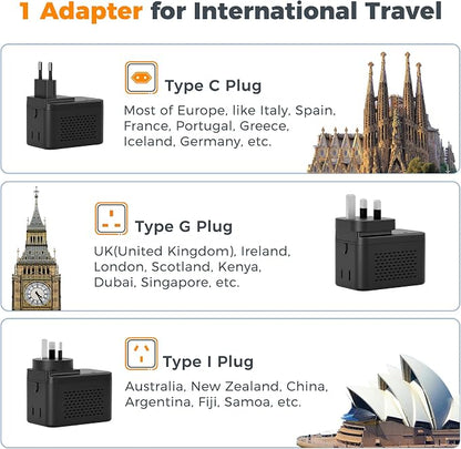 TESSAN 220 to 110 Voltage Converter, Black | US to Europe, 4 USB Ports (2 USB C), 2 AC Outlets, EU/UK/AU Plug, Step Down Transformer
