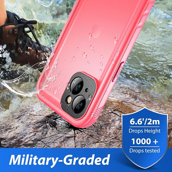 SPORTLINK Design for iPhone 14 Plus Waterproof Case - Shockproof Dustproof Phone Case with Screen Protector, Full Body Protective Case for iPhone Plus, 6.7'' Pink