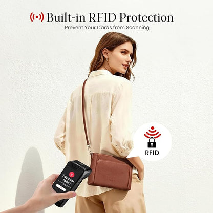 befen Genuine Leather Wristlet Wallet for Women Soft RFID Leather Clutch Purse with Built in Wallet Trendy Crossbody Bag