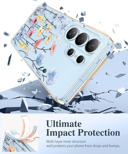GVIEWIN for Samsung Galaxy S26 Ultra Case, Clear Floral Slim Shockproof Protective Women Phone Case, Non-Yellowing, with Screen Protector & Camera Lens Protector for S26 Ultra 6.9", Aconite/Light Blue