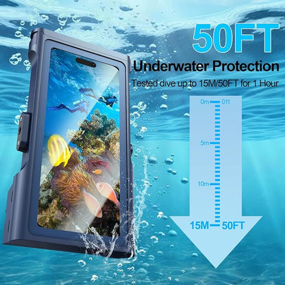 Beasyjoy Waterproof Phone Case, Underwater Snorkeling Diving Case for iPhone 16/15/14/13/12 Pro Max Samsung Galaxy S25/S24/S23 Ultra, Professional Scuba Dive Housing for Underwater Photo & Video, Blue