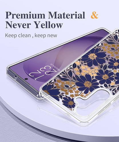 GVIEWIN for Samsung Galaxy S26 Case, Clear Floral Slim Shockproof Protective Women Phone Case, Non-Yellowing, with Screen Protector & Camera Lens Protector for Galaxy S26 6.3", Primula/Deep Purple