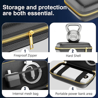 Electronics Travel Organizer, Hard Case Explosion-Proof Cables Carry Box | Fireproof Zipper, Compatible with Hard Drive, Fireproof Portable Safe Storage for Power Bank, Phone, Charger, Cord , Black