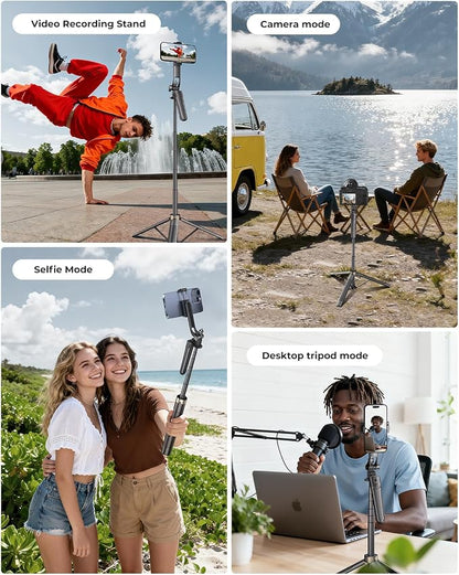 72" Phone Tripod, Tripod for iPhone with Wireless Remote Control, Portable Selfie Stick for iPhone, Live Streaming, Video Recording, Compatible with Cell Phones, Cameras