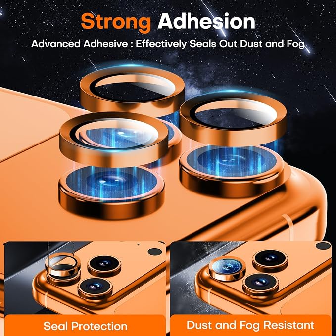 Camera Lens Protector for iPhone 17 Pro Max/17 Pro/16 Pro Max/16 Pro/15 Pro Max/15 Pro/14 Pro Max/14 Pro,Tempered Glass Metal Individual Camera Cover[Anti-drop] Case Friendly- Cosmic Orange
