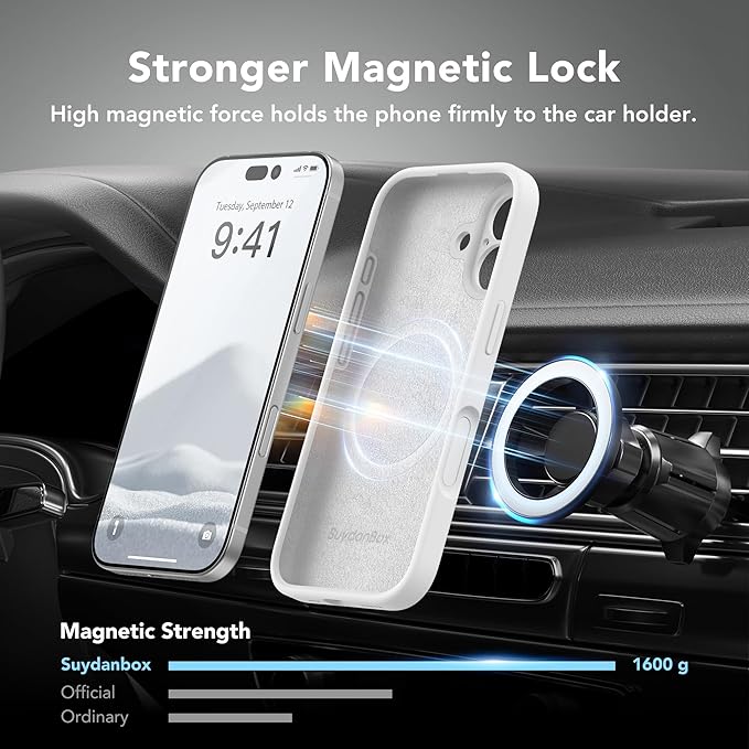 Magnetic for iPhone 16 Case, Compatible with MagSafe, [Screen Protector + Full Camera Protection], Silicone Shockproof Anti-Scratch Protective Phone Case for iPhone 16 6.1", White