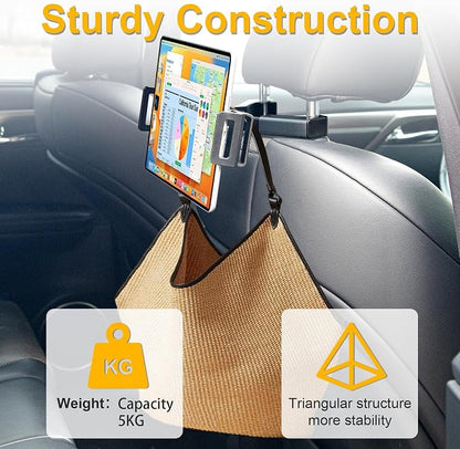 Urehepo Tablet iPad Holder for Car Headrest Mount, Back Seat Travel Portable Accessory, Road Trip Essentials for Kids Adults, Fits All 4.7-13" Devices & Headrest Rod