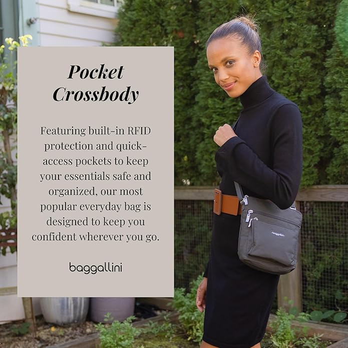 Baggallini Pocket Crossbody Bags for Women 8x8 Small Lightweight Durable Water-resistant Travel Purse W/Rfid
