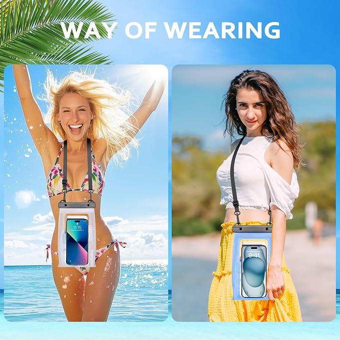 2 Pack Large Waterproof Phone Pouch, IPX8 Double Sealing Floating Waterproof Bag for iPhone 17 16 15 14 Pro Max Sumsang S25 S24 Google All Devices
