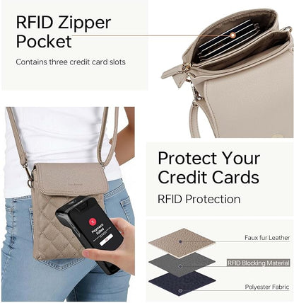 RFID Small Crossbody Purses for Women Quilted Cell Phone Purse with RFID Blocking Credit Card Slots