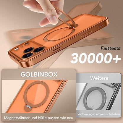 GolbinBox for iPhone 17 Pro Max Case with 360° Spin Magnetic Stand,[Compatible with Magsafe] [Military Protection][Built-in Ring Holder] Camera Control Phone Case for 17 Pro Max,Cosmic Orange/Clear