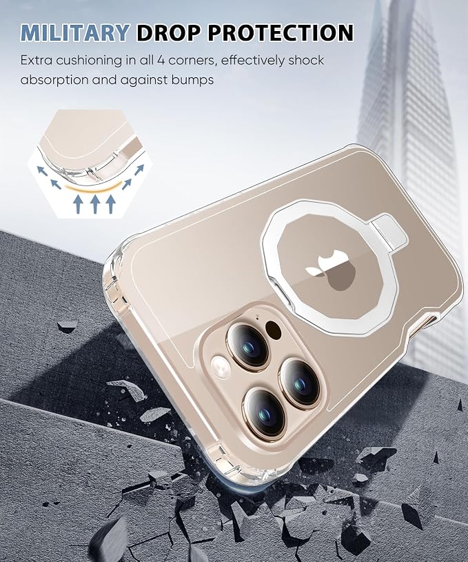 for iPhone 16 Pro Max Case, with Screen Protector + Camera Lens Protector, Built-in Seamless Stand, [Compatible with MagSafe] Protective Shockproof Phone Case, Cover for iPhone 16ProMax - Clear