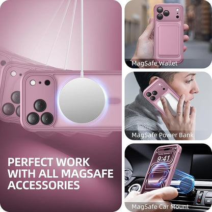 BERFY for iPhone 17 Pro Case, Compatible with MagSafe, Built-in Glass Screen Protector, Camera Protection, Shockproof Full Body Phone case 6.3", Translucent Palevioletred