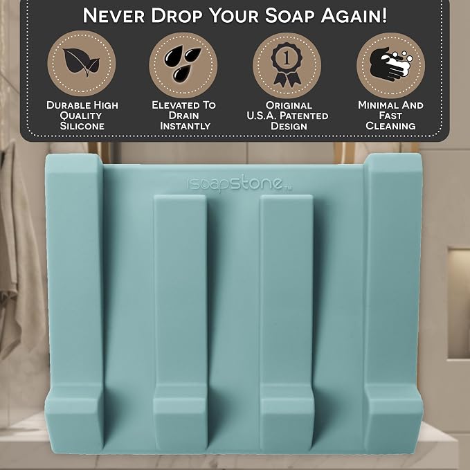 Silicone Soap Dish (USA Patented) Self Draining Bar Soap Holder for Shower Bathroom Sink, Drying Soap Dish Tray Sponge Holder Easy Cleaning Soap Saver Mat Travel Accessories (Teal, 2)
