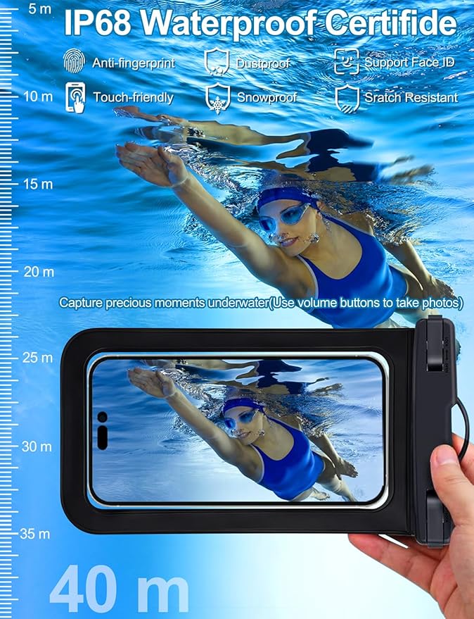Up to 8.3" 4 Pack Black White Universal Waterproof Phone Pouch, Large Phone Waterproof Case Dry Bag,Protection Level: IP68,Outdoor Sports for Apple iPhone,Samsung,and More,Black,White