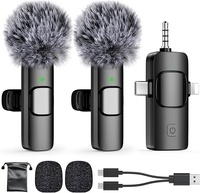 PoP voice 3 in 1 Professional Wireless Lavalier Microphone for iPhone, Android, Camera,Mini Microphone, Lapel Mic with Noise Reduction, Crystal Clear Sound for Recording, YouTube, Podcast, Vlogging