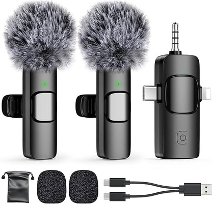 PoP voice 3 in 1 Professional Wireless Lavalier Microphone for iPhone, Android, Camera,Mini Microphone, Lapel Mic with Noise Reduction, Crystal Clear Sound for Recording, YouTube, Podcast, Vlogging