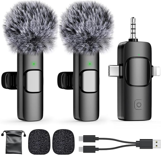 PoP voice 3 in 1 Professional Wireless Lavalier Microphone for iPhone, Android, Camera,Mini Microphone, Lapel Mic with Noise Reduction, Crystal Clear Sound for Recording, YouTube, Podcast, Vlogging