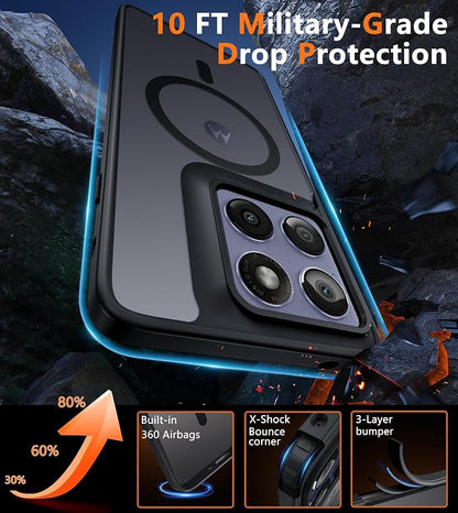 FNTCASE for Motorola Edge-2025 Magnetic Case: Matte Textured Military Grade Drop Protection Translucent Cell Phone Cover - Slim Rugged Durable Shockproof Protective Bumper Phonecase(6.6 inch/Black)