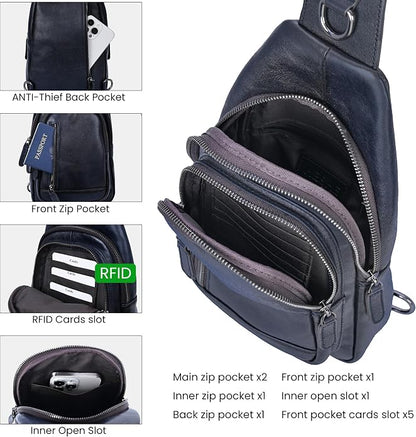 HESHE Leather Sling Bag for Women Crossbody Bags with Multi-Pocket Stylish Fanny Packs for Travel Chest Bag