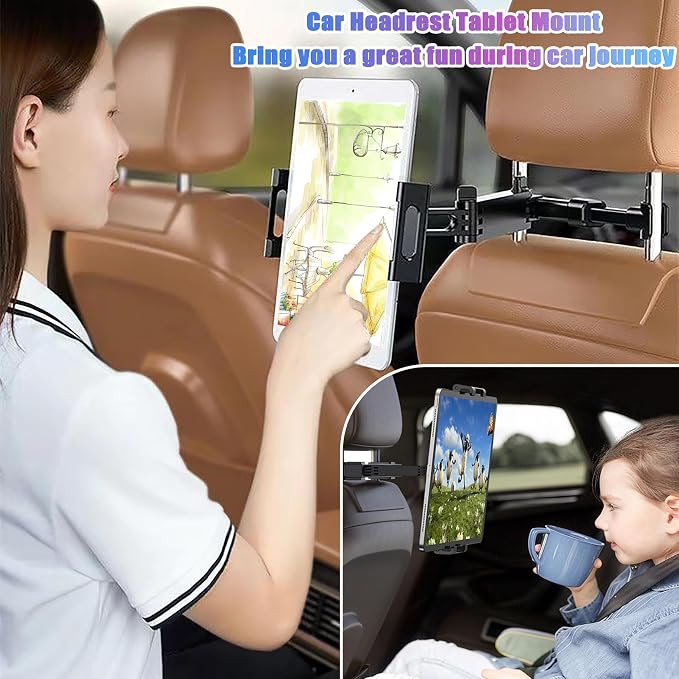 2026 Car Headrest Tablet Holder 2 Pack, (3 in 1 Extension Arm) Tablet Mount for Car Backseat, for Phone iPad Pro Air Mini Galaxy, for Most Tablets/Phones, Fits Larger Tablets - Black
