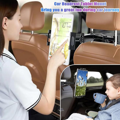 2026 Car Headrest Tablet Holder 2 Pack, (3 in 1 Extension Arm) Tablet Mount for Car Backseat, for Phone iPad Pro Air Mini Galaxy, for Most Tablets/Phones, Fits Larger Tablets - Black