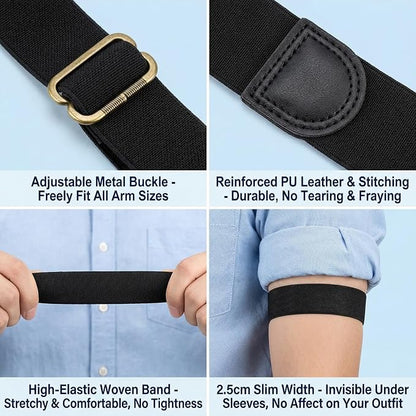 4 Pcs Unisex Elastic Adjustable Armbands Anti-Slip Shirt Sleeve Holders Arm Shirt Garters Hold Up Sleeve Garters Elastic Armbands (Black+White)