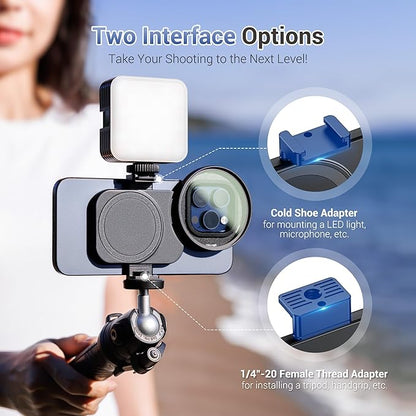 67mm Universal Magnetic Lens Filter Mount Adapter for iPhone 16 15 14 Pro Max Plus, Double-Sided Magnet iPhone Lens Filter Mount with 1/4" Screw & Cold Shoe for Vlogging Video Record (No Filter)