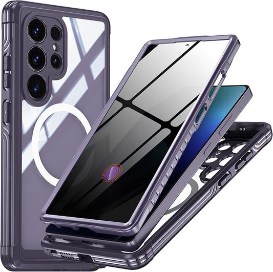 Magnetic Privacy Case for Samsung Galaxy S25 Ultra, Military Grade Protection, Fit for MagSafe, Anti Peep Privacy Screen Protector Soft Edge Full Camera Lens Protected Shockproof Anti Spy Phone Case