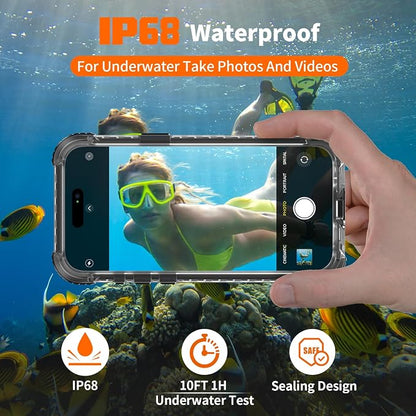 for iPhone 15 Pro Max Waterproof Case Compatible with MagSafe, Translucent Slim IP68 Underwater Built-in Screen Protector, 12FT Military Grade, 360 Full Body Protective Cover 6.7 inch Black