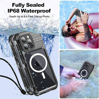 WIFORT for iPhone 15 Pro Waterproof Case - Metal Heavy Duty Full Body Protective Cover Built-in Screen Protector, IP68 Water Proof Military Grade Shockproof Rugged Drop Defender Phone case 6.1" Black