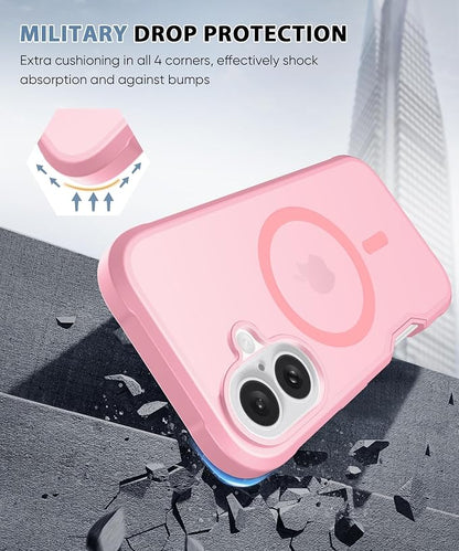 Compatible with iPhone 17 Case Pink, Built-in Screen Protector, [Compatible with MagSafe] Full Body Rugged Phone Case, Shockproof Protective Magnetic Cover for iphone17 6.3" (Pink)