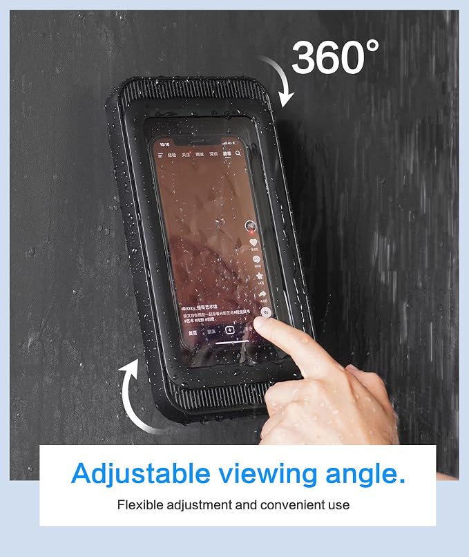 Waterproof Shower Phone Holder with 480° Rotation and Angle Adjustable, Enhanced Sound Quality, Fits Phones up to 7 Inches（Black）