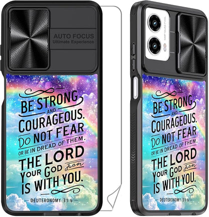 for Motorola Moto G 5G 2024 Case with Rainbow Bible Verses, Metal Slide Camera Cover, Screen Protector, Anti-Peeping Privacy Safeguard, Camera Lens Protector Phone Case for Moto G 5G 2024