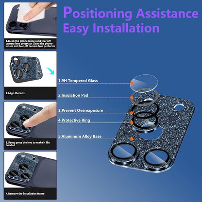 Camera Lens Protector for iPhone 17 Pro, Bling Glitter Camera Cover with 9H Tempered Glass Metal Ring, Anti-Scratch Lens Protector for iPhone 17 Pro (Glitter - Blue)