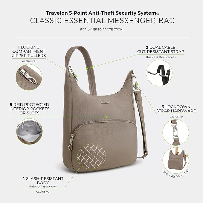 Travelon Anti-Theft Classic Essential Messenger Bag