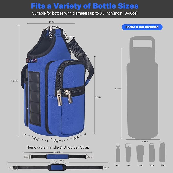icolor Magnetic Gym Bag Water Bottle Carrier Holder with Phone Pockets & Shoulder Strap,Gym Magnetic Bag 5 Built-in Magnets Gym Accessories Organizer Sling Bottle Bag Pouch Sleeve