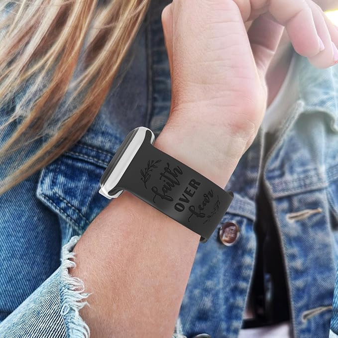 Faith Over Fear Watch Band Compatible with Apple Watch Laser Engraved iWatch Band Silicone 38mm 40mm 41mm 42mm 44mm 45mm 49mm Strap Jesus Psalm Christian God (38/40/41/42mm S/M, Black)