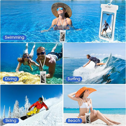 2 Pack IPX8 Waterproof Phone Pouch for iPhone 16/15/14/13 Pro Max Plus (7.2 Inch) - Swimming, Diving, Snorkeling, Snowproof - Touchscreen Friendly Underwater Photography Dry Bag (Black&White)
