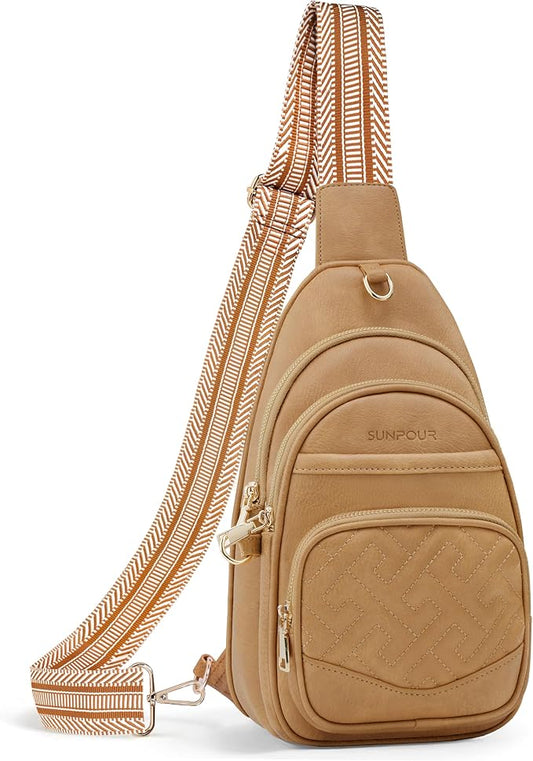 Anti Theft Crossbody Bags for Women, RFID Vegan Leather Sling Purse for Travel, Chest Bag, Cross Body Purses & Fanny Packs(Camel) | Multi-Pocket, 8 RFID Card Slots, Structured bag, Quilted Design