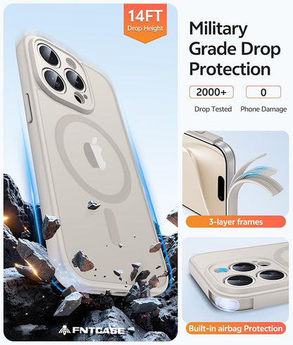 FNTCASE for iPhone 15 Pro Max Case: [Compatible with Magsafe] Translucent Matte Cases with [Full Camera Protection] [Screen Protector] Military Grade Shockproof Protective Phone Cover - Off White