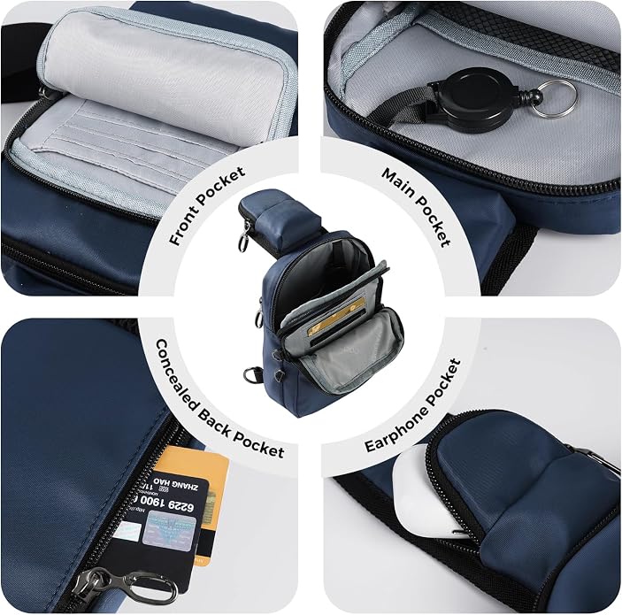 VADOO Sling Bag, Crossbody Bag with Zipper Lock, RFID Blocking & Water Resistant for Men and Women