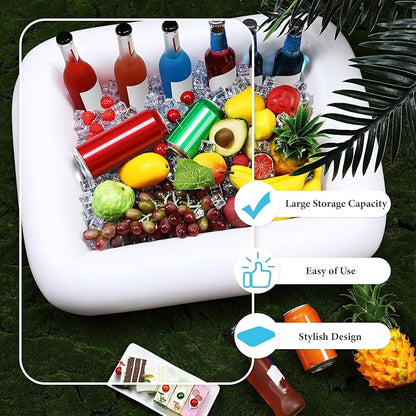 FillTouch Rectangular Inflatable Serving Bar Floating Drink Holder for Pool Inflatable Cup Holders Hot Tub Accessories, Adults Swimming Fun Drink Floats for Swimming Pool Party(White)