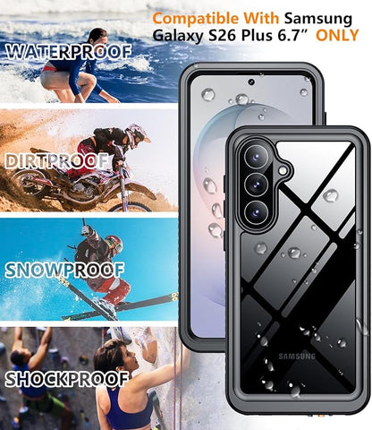 Temdan Designed for Samsung Galaxy S26 Plus Case Waterproof, Built-in Lens & Screen Protector Military Shockproof Dropproof IP68 Underwater Full Body Phone Case for Samsung Galaxy S26 Plus 6.7"-Black