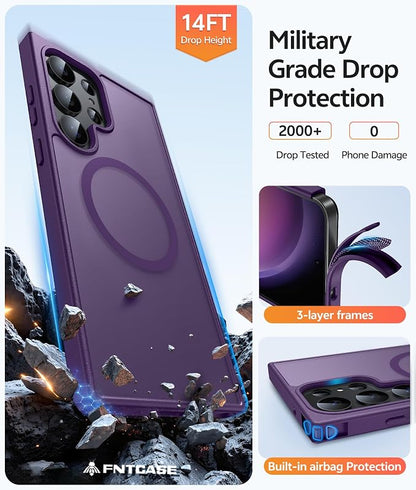 FNTCASE for Samsung Galaxy S23 Ultra Case, Compatible with Magsafe Purple | Translucent Matte Magnetic Back, 14FT Military Grade Drop Protection, Shockproof Protective Phone Cover