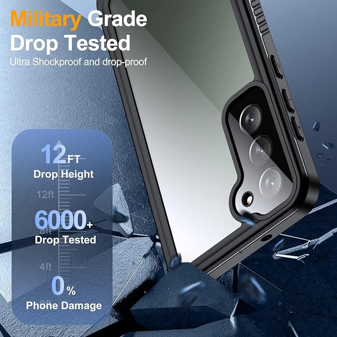 SPIDERCASE Designed for Samsung Galaxy S23 Case Waterproof,Built-in Screen & Camera Lens Protector[IP68 Underwater][Military Grade Shockproof] Full Body Protection Phone Case, Black/Clear