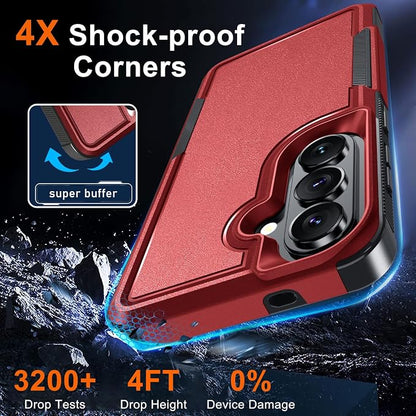for Samsung Galaxy S26 Case with Screen Protector+Camera Lens Cover,Military Grade Heavy Duty Shockproof Phone Cover with Wrist Lanyard Strap for Samsung S26,Red