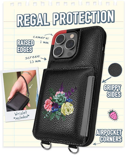 Smartish iPhone 14 Pro Max Crossbody Wallet Case - Dancing Queen [Purse/Clutch with Detachable Strap & Wristlet] Protective Cover with Credit Card Holder - Catch The Bouqet
