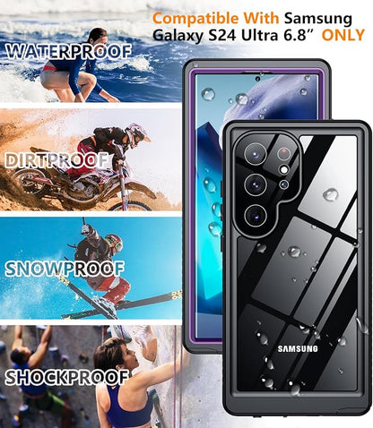 Temdan Designed for Samsung Galaxy S24 Ultra Case,Waterproof Built-in Lens & Screen Protector [Full Body Shockproof][Military Drop Proof][IP68 Underwater] Phone Case for S24 Ultra 5G-Purple (2024)