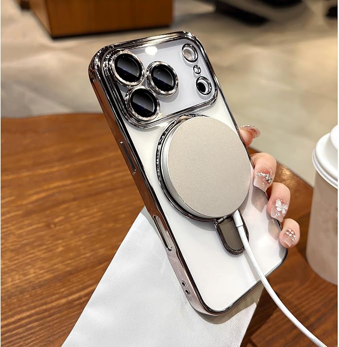 LXK Magnetic Invisible Stand for iPhone 17 Pro Case 6.3" Compatible with MagSafe, Military-Grade Protection, with Camera Protector, Clear Scratch-Resistant Back Cover for iPhone 17 Pro, Grey